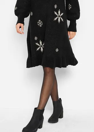 Gebreide jurk met sneeuwvlokken • zwart • bonprix online shop