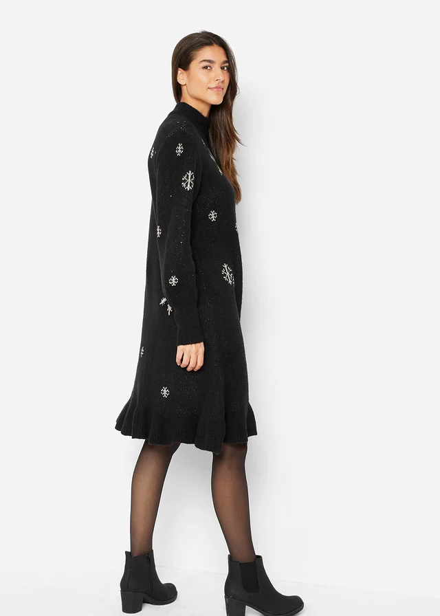 Robe en maille avec flocons de neige, Couleur: noir