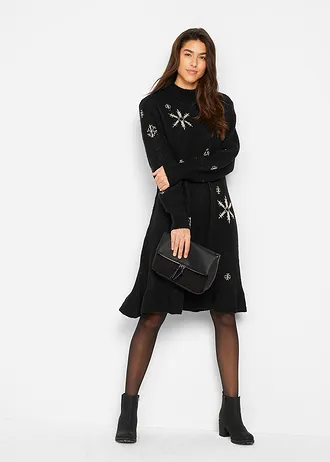 Robe en maille avec flocons de neige • noir • Boutique bonprix