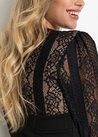 Accentuerende midi jurk met kant • zwart • bonprix online shop