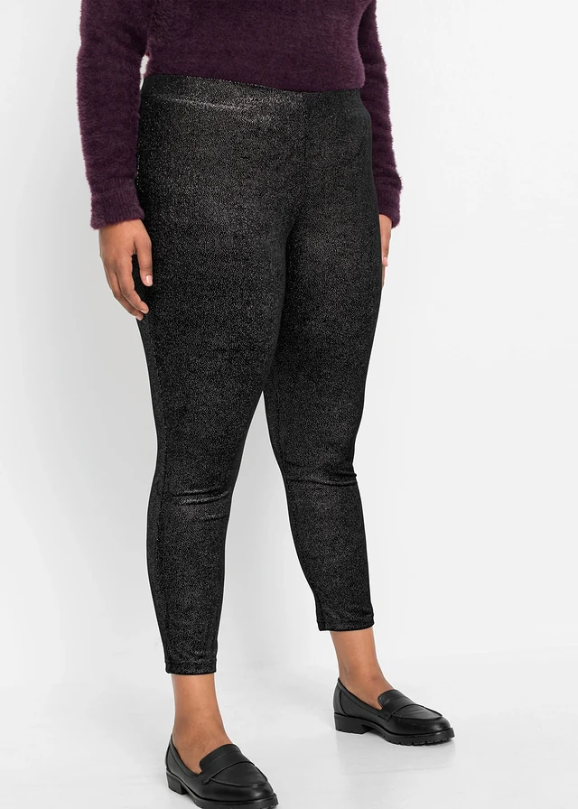 Glanzende legging van fluweel, Kleur: zwart/zilverkleur