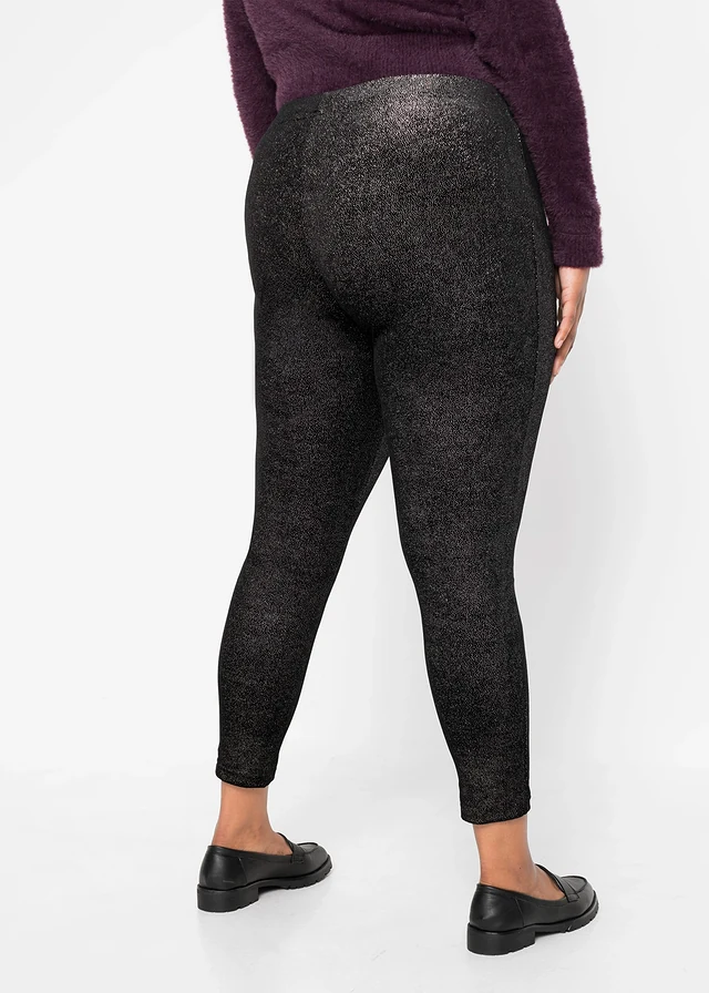 Glanzende legging van fluweel, Kleur: zwart/zilverkleur