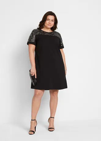 Mini jurk met pailletten, Kleur: zwart/zilverkleur