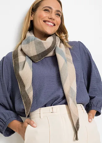 Trojúhelníkový šátek • béžovo-světle modro-tmavě šedá kostka • bonprix obchod