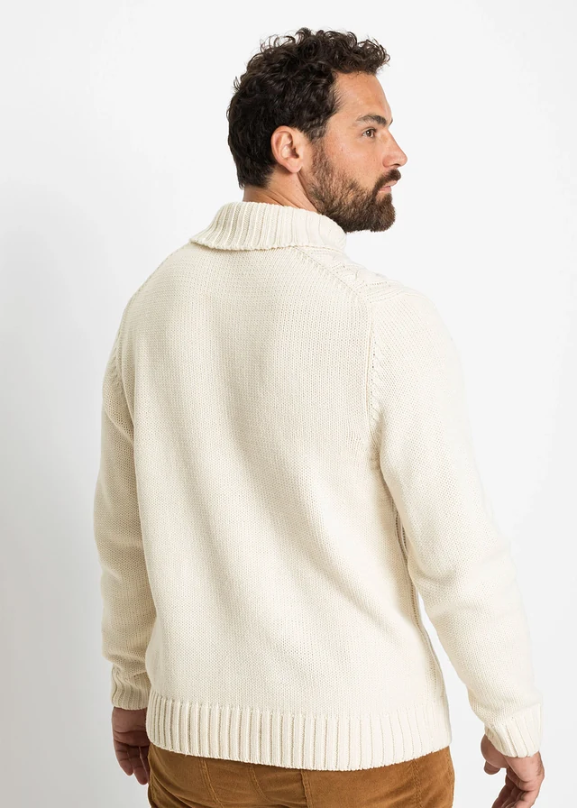 Pull col roulé en maille torsadée, Couleur: naturel