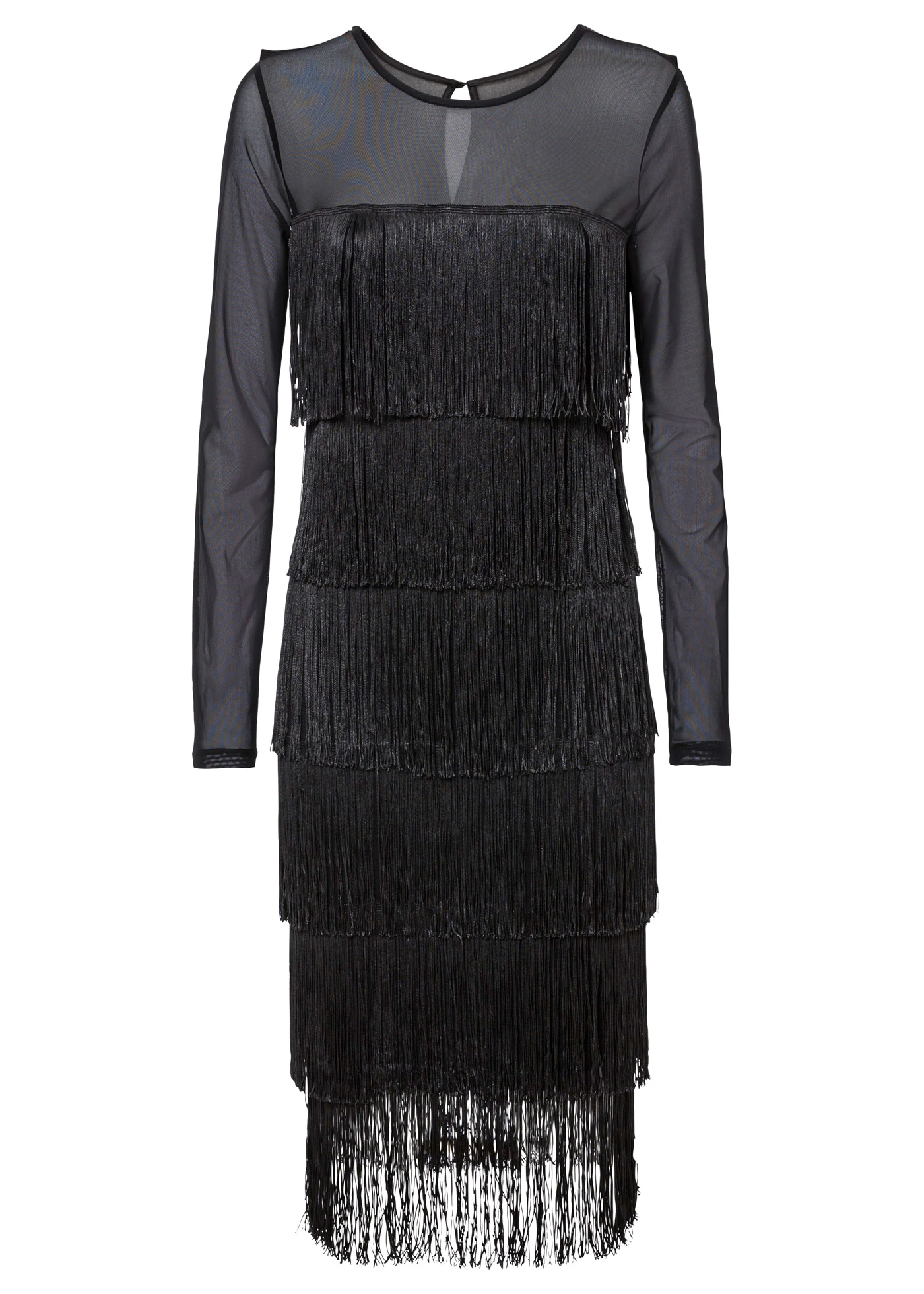 Midi jurk van zachte mesh met franjes • zwart • bonprix online shop