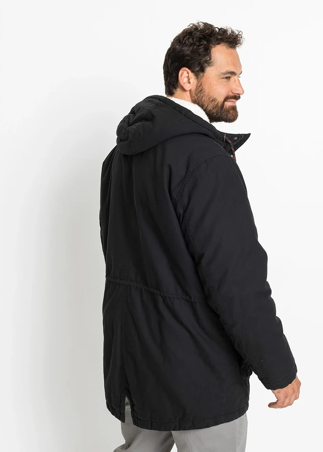Winterparka met teddy voering in de capuchon, Kleur: zwart