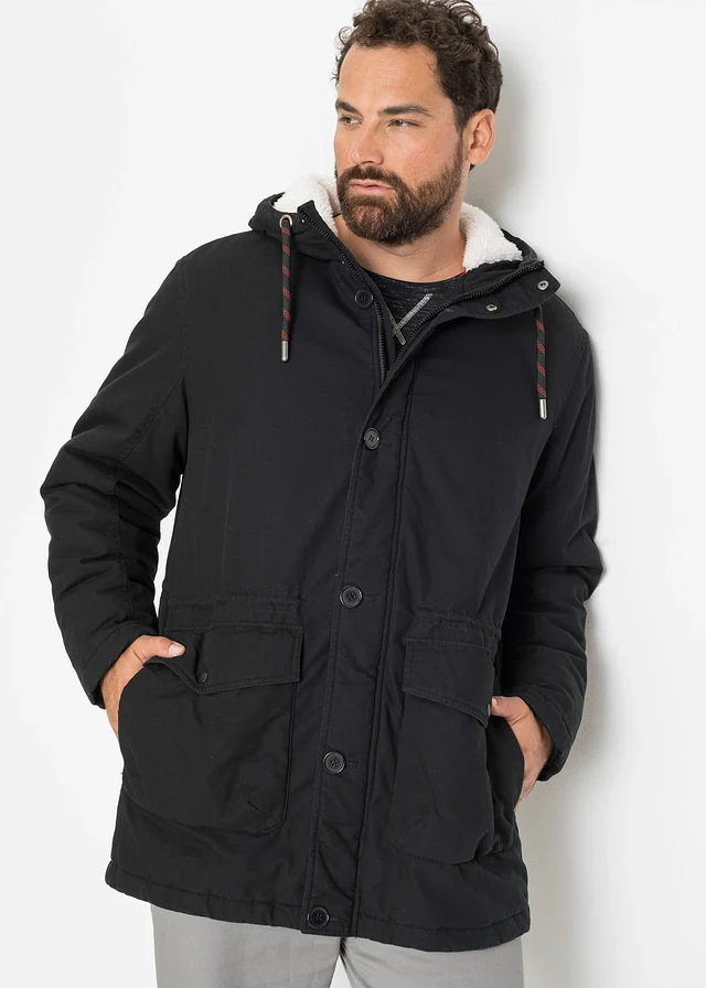 Parka d’hiver avec doublure peluche, Couleur: noir