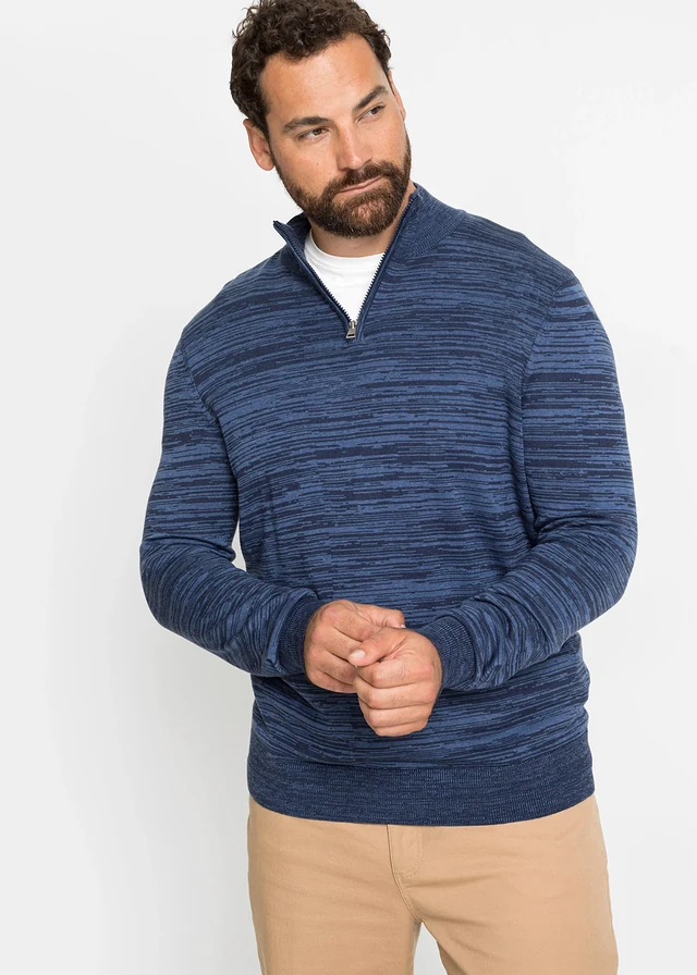 Pull camionneur en maille chinée, Couleur: bleu foncé chiné