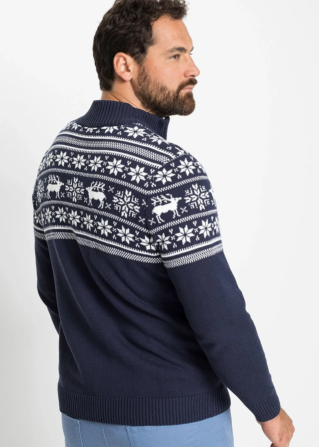 Gilet norvégien en maille douce 100% coton, Couleur: bleu foncé