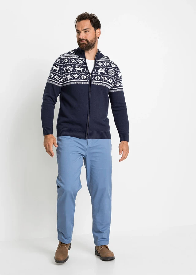 Gilet norvégien en maille douce 100% coton, Couleur: bleu foncé