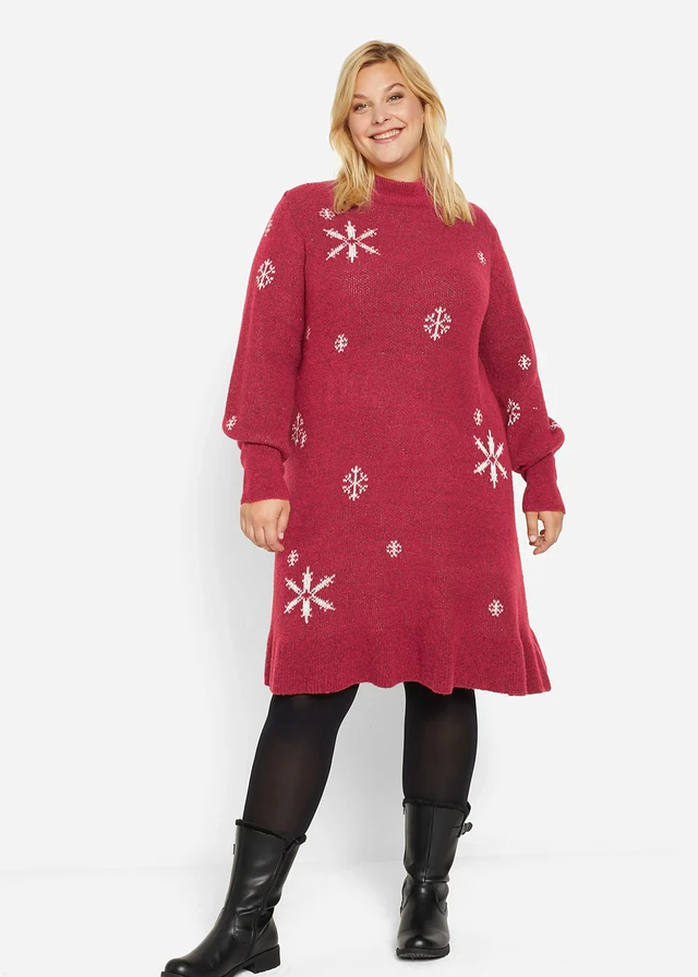 Robe en maille avec flocons de neige, Couleur: rouge vermillon