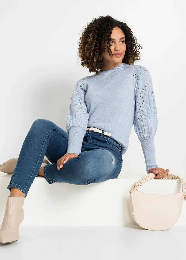 Pulover cu model ajurat • bleu • magazin bonprix