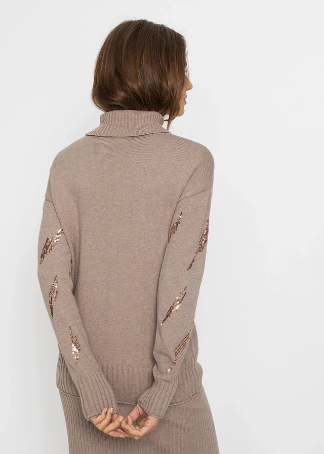 Pull doux et oversize en viscose majoritaire, Couleur: marron clair chiné