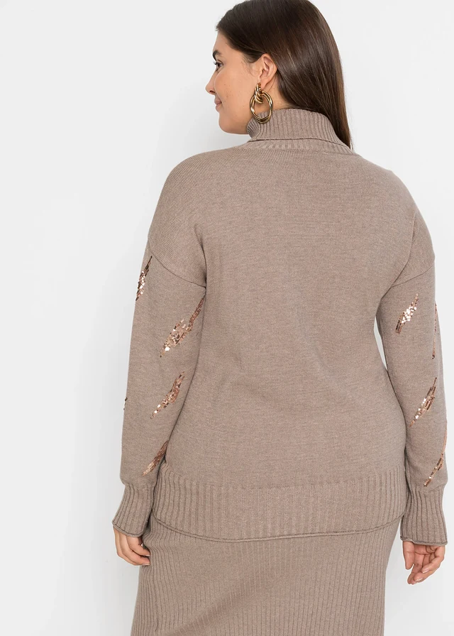 Oversized trui in een zachte viscosemix, Kleur: lichtbruin gemêleerd