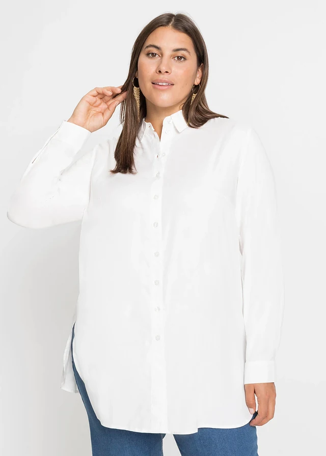 Chemisier en viscose douce, Couleur: blanc