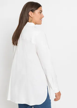 Košilová halenka z jemné viskózy, barva: bílá