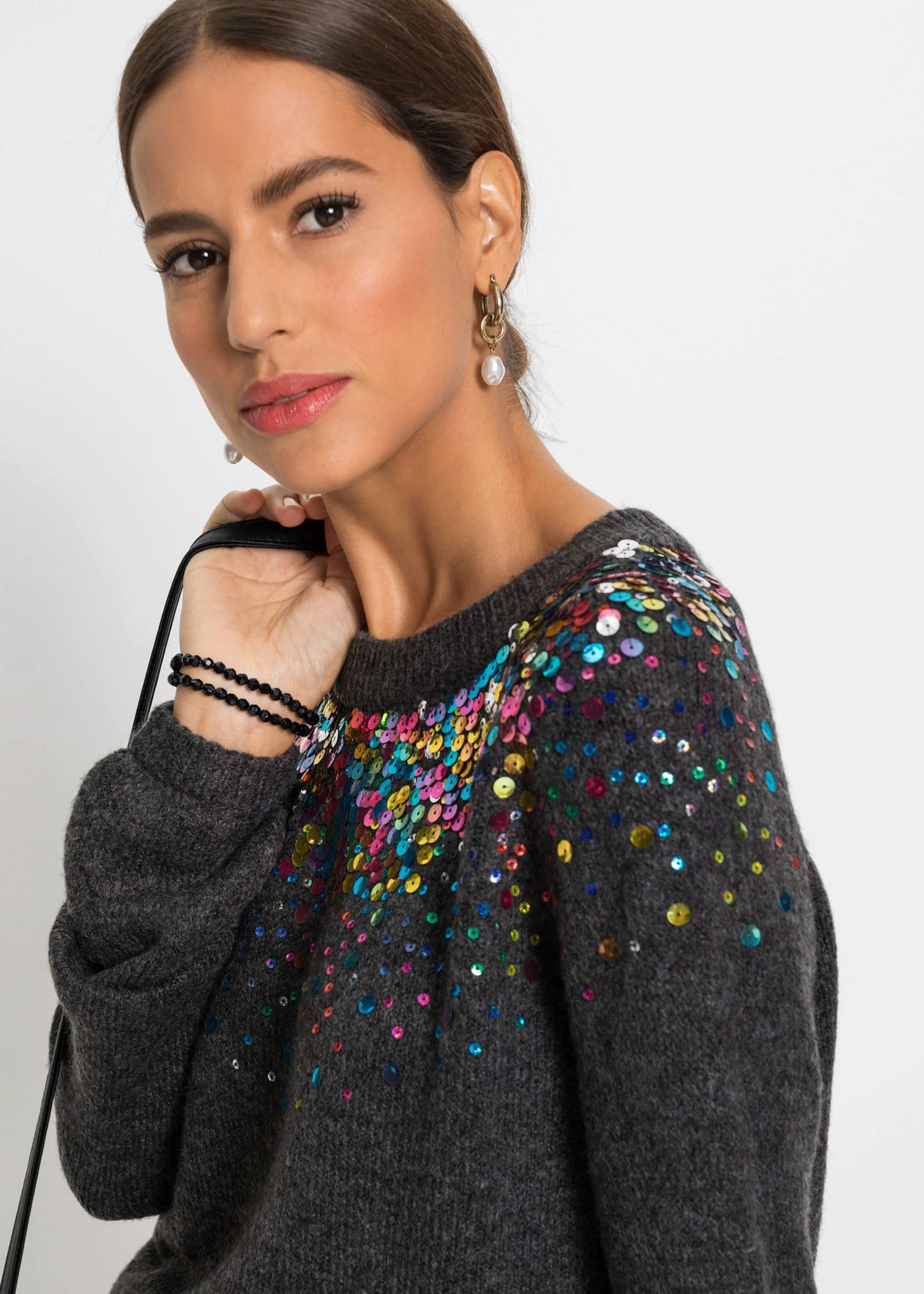 Pull à sequins multicolores • anthracite chiné • Boutique bonprix