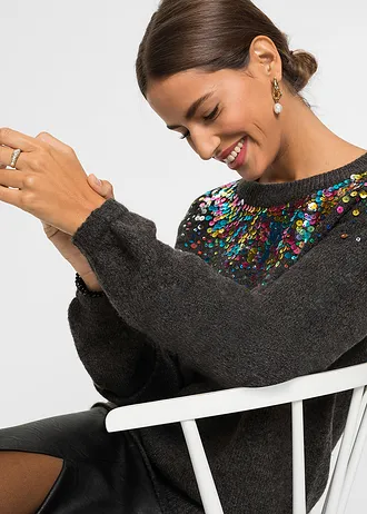 Pull à sequins multicolores • anthracite chiné • Boutique bonprix