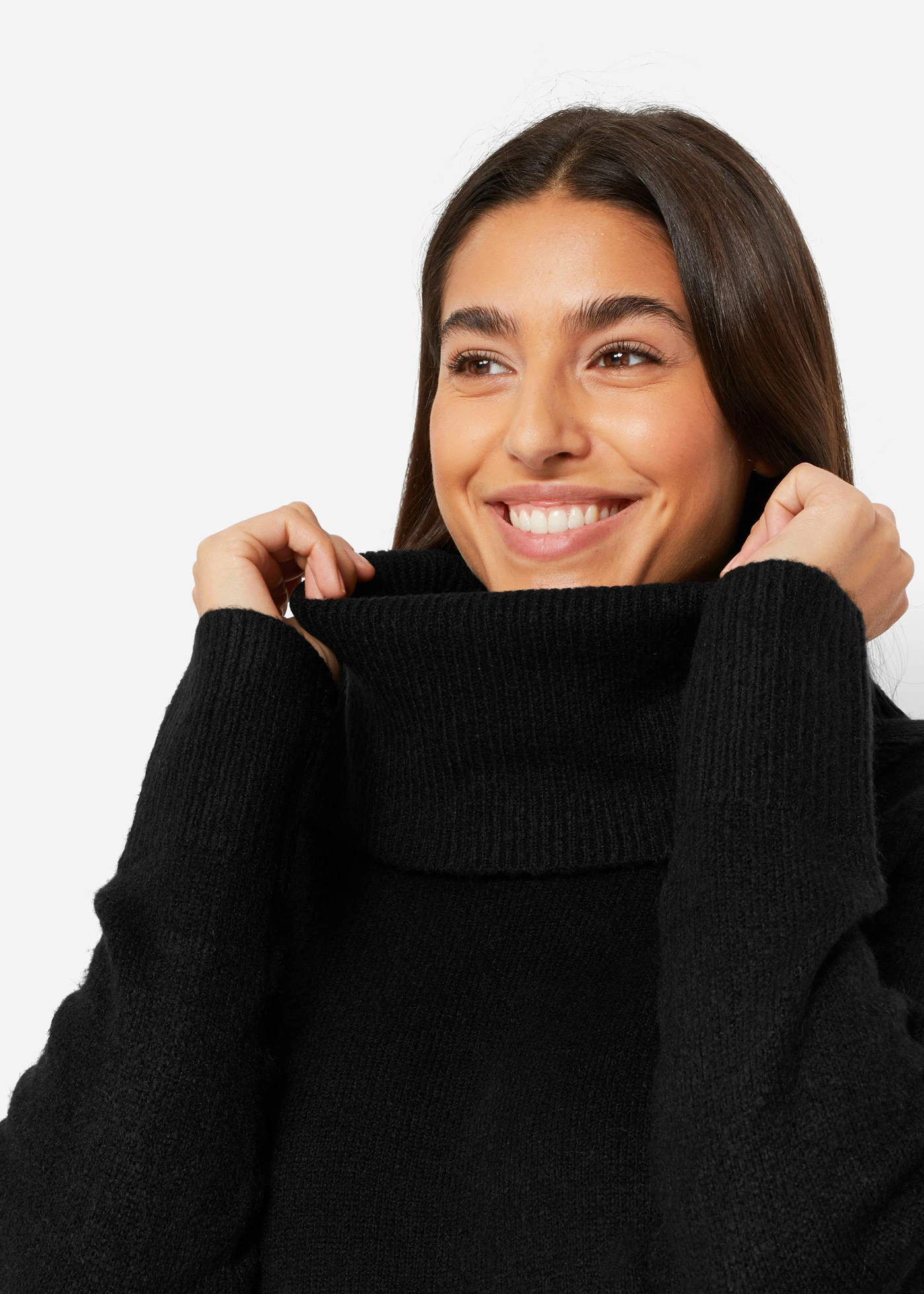 Oversized gebreide jurk met col • zwart • bonprix online shop