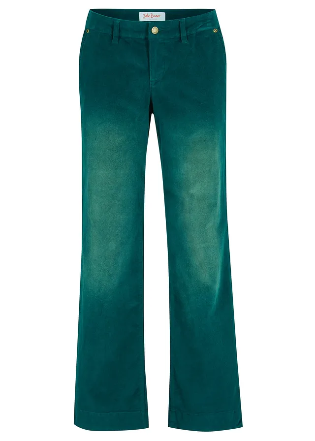 Pantalon en velours côtelé extensible, large • vert profond used • Boutique bonprix