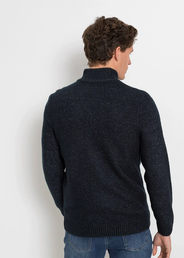 Veste en maille à col montant, Couleur: bleu foncé chiné