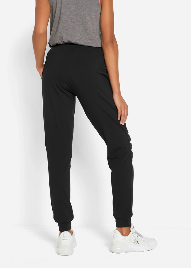 Joggingbroek van katoen met print, loose fit, Kleur: zwart-wit met print