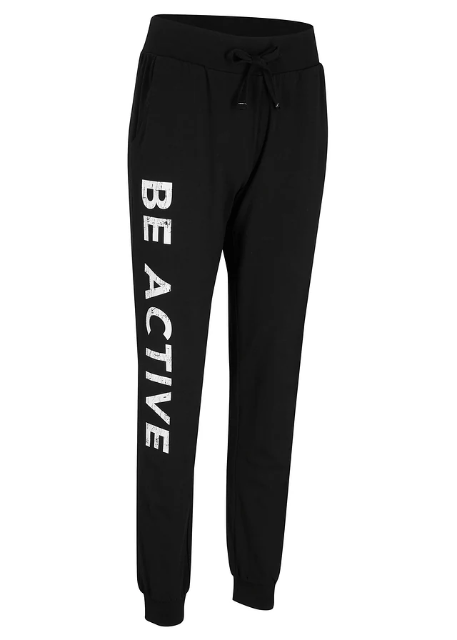 Pantalon de jogging en coton avec imprimé, loose, Couleur: noir-blanc imprimé