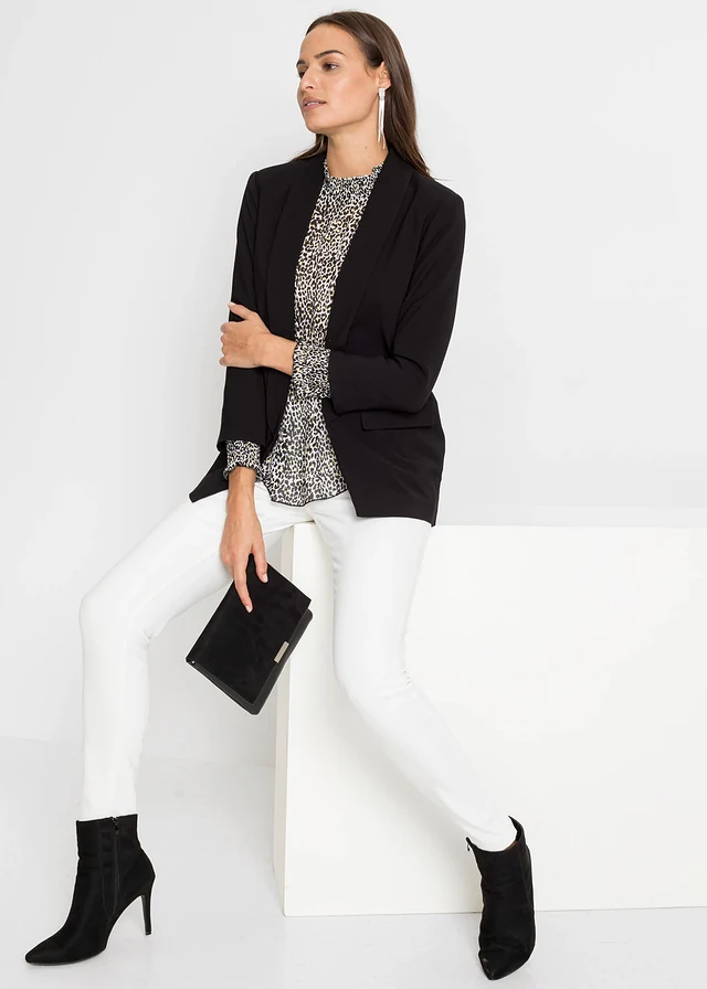 Lange blazer in een viscosemix, Kleur: zwart