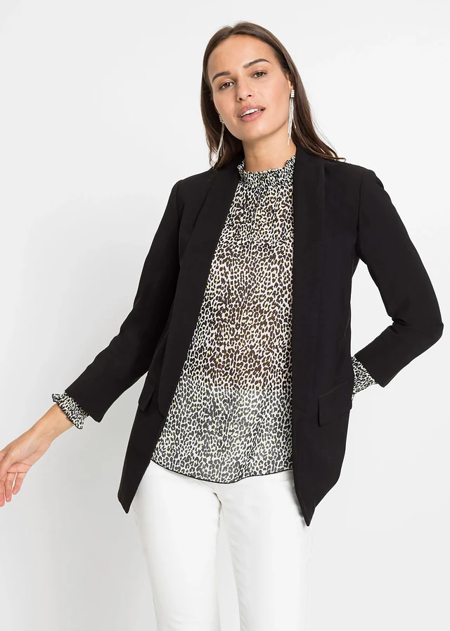Lange blazer in een viscosemix, Kleur: zwart