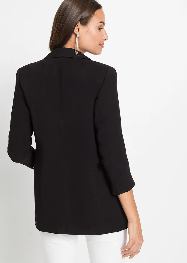 Lange blazer in een viscosemix, Kleur: zwart