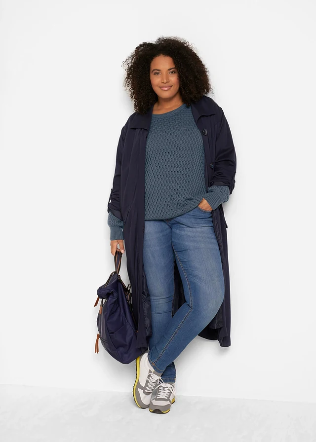 Pull en maille texturée de coton mélangé, Couleur: bleu nuit