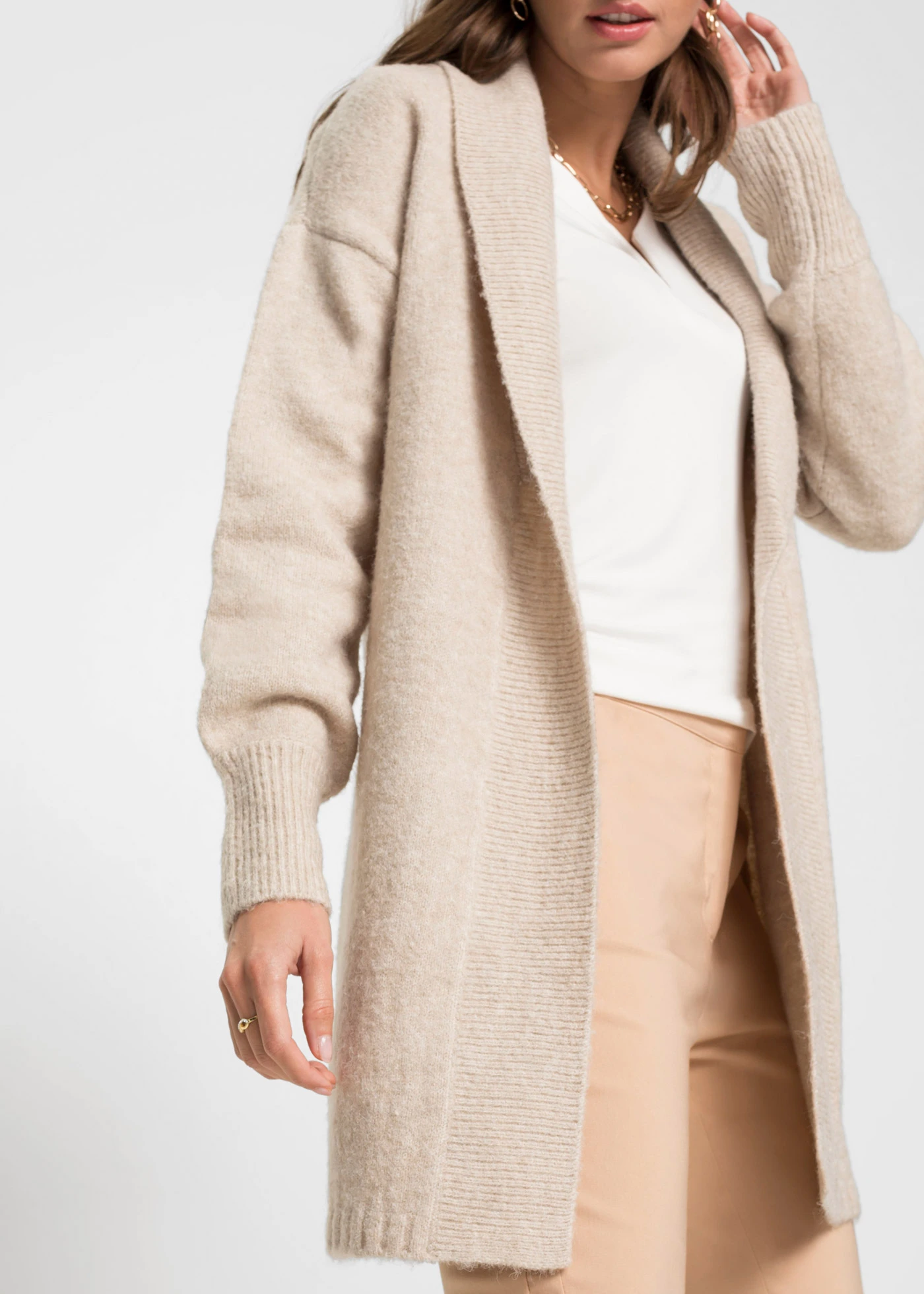 Lang gebreid vest • beige gemêleerd • bonprix online shop