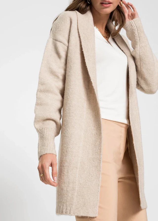 Lang gebreid vest • beige gemêleerd • product-page.page-title-suffix