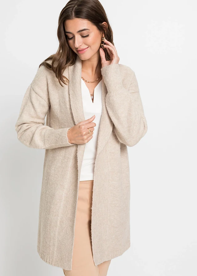 Lang gebreid vest, Kleur: beige gemêleerd