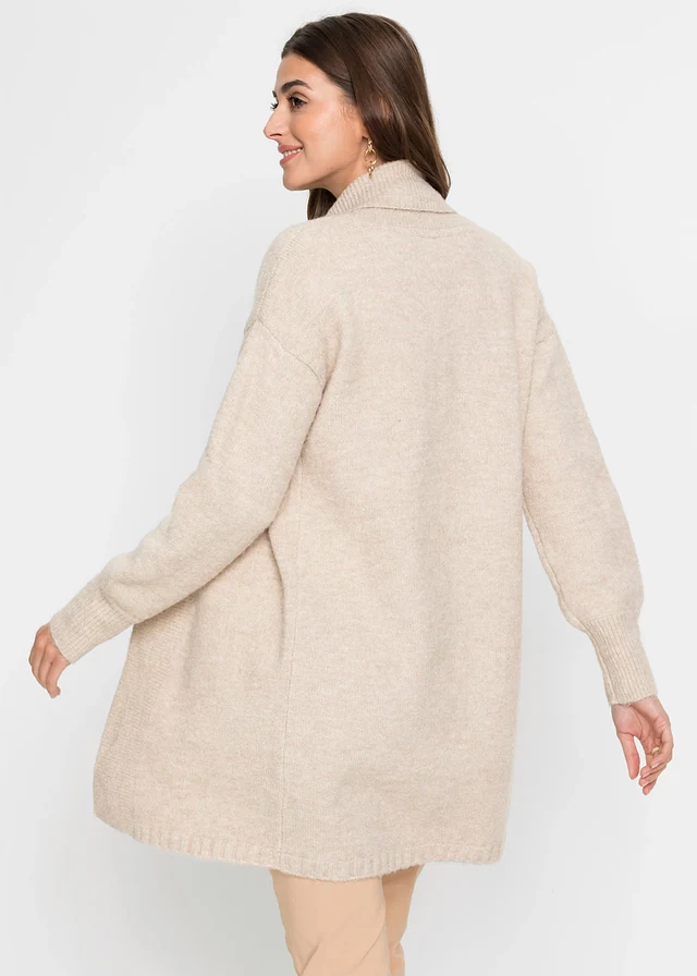 Gilet long en maille, Couleur: beige chiné
