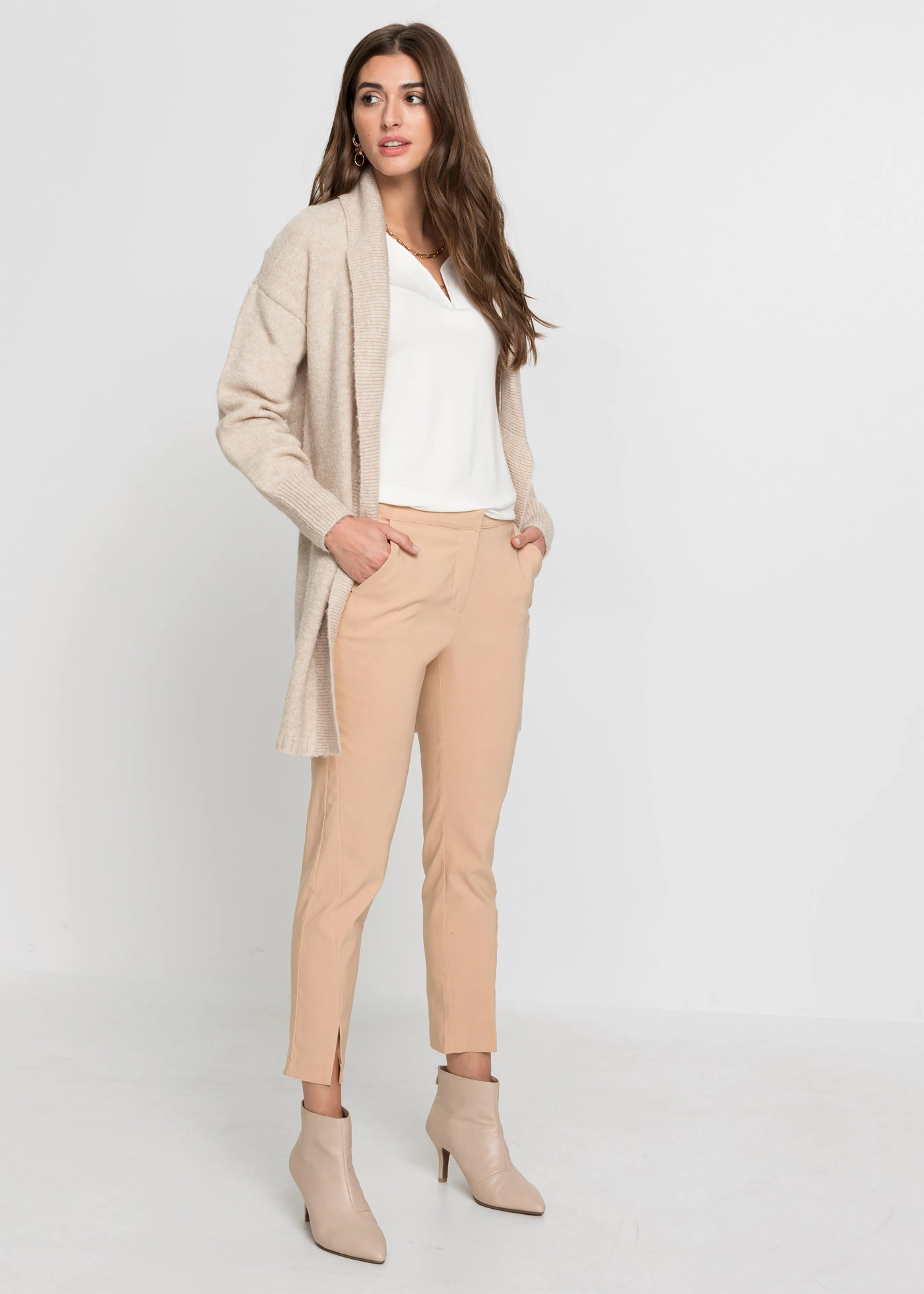 Lang gebreid vest • beige gemêleerd • bonprix online shop