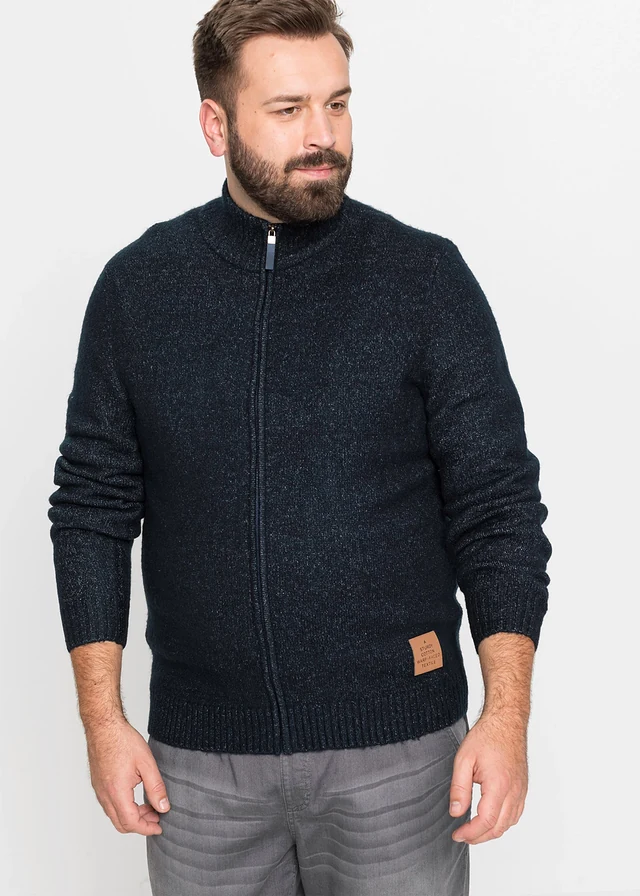 Veste en maille à col montant, Couleur: bleu foncé chiné