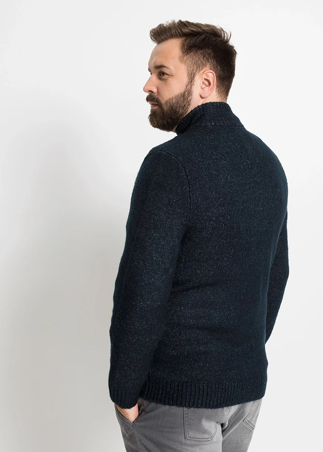 Veste en maille à col montant, Couleur: bleu foncé chiné