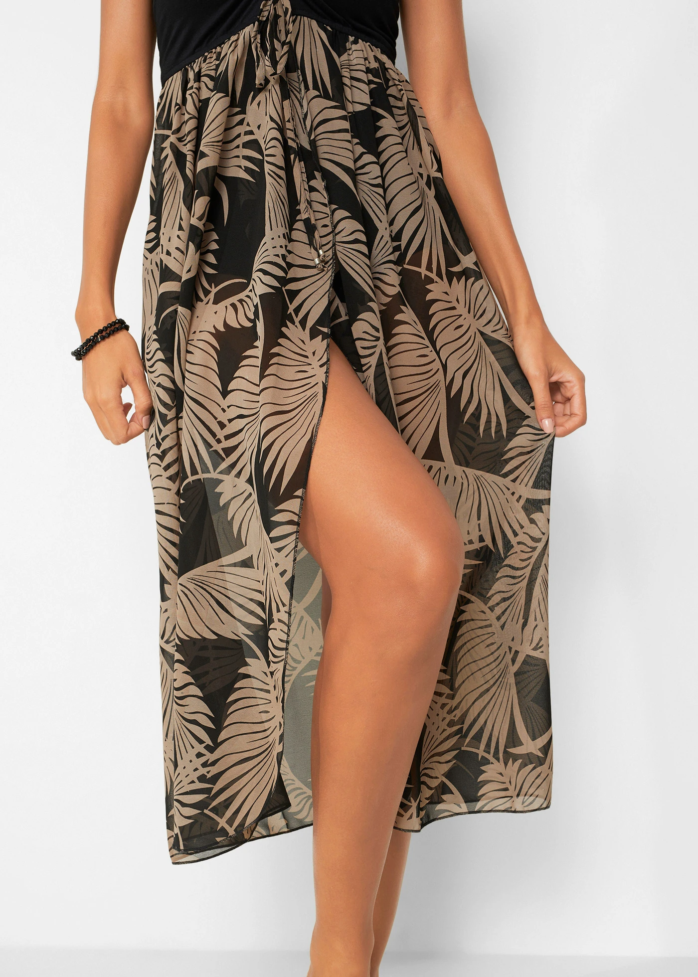 Rochie bandeaux de plajă, din șifon • negru/gri-bej • magazin bonprix