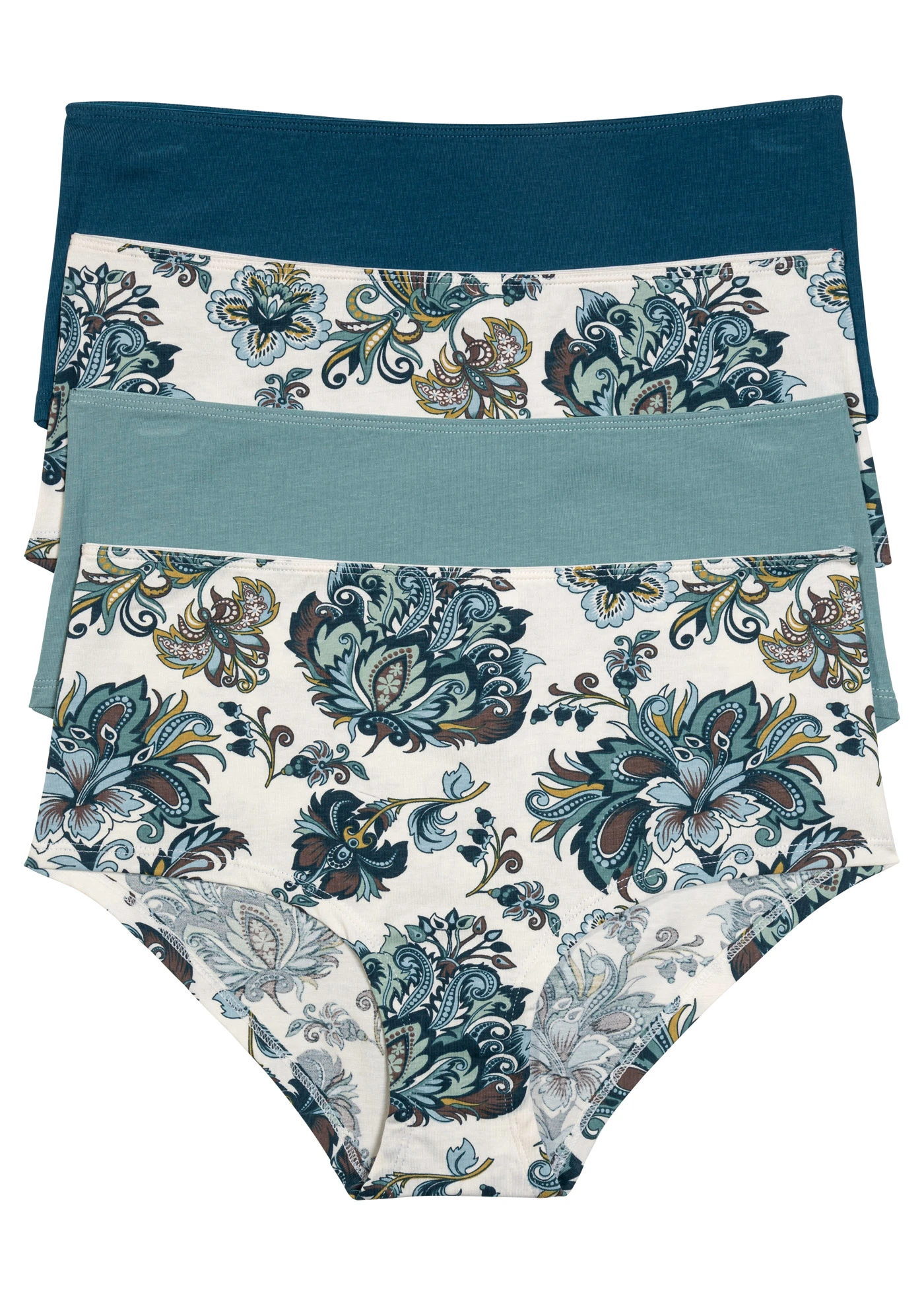 Bokové maxikalhotky (4 ks) • modropetrolejová se vzorem + minerálově modrá + modropetrolejová • bonprix obchod