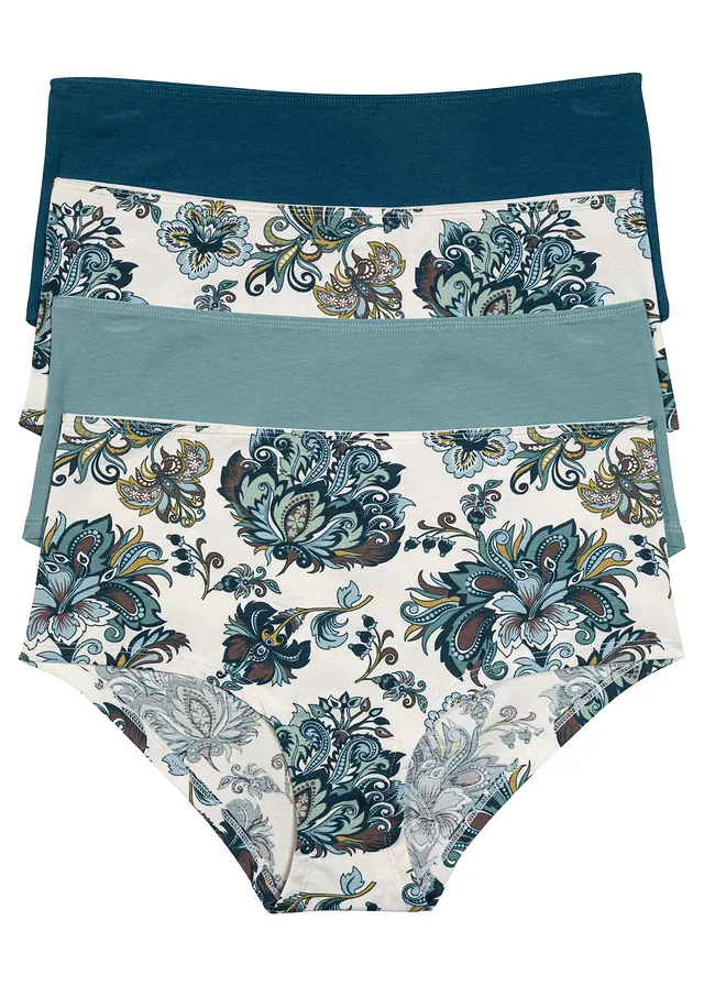 Bokové maxikalhotky (4 ks) • modropetrolejová se vzorem + minerálově modrá + modropetrolejová • bonprix obchod