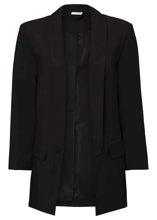 Lange blazer in een viscosemix, Kleur: zwart
