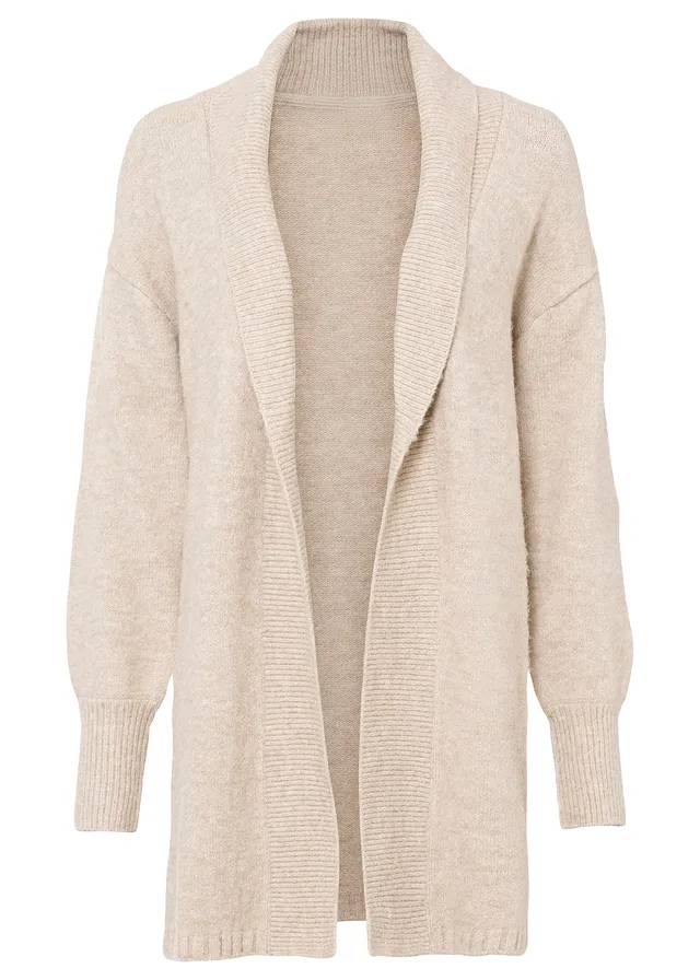 Lang gebreid vest • beige gemêleerd • bonprix online shop