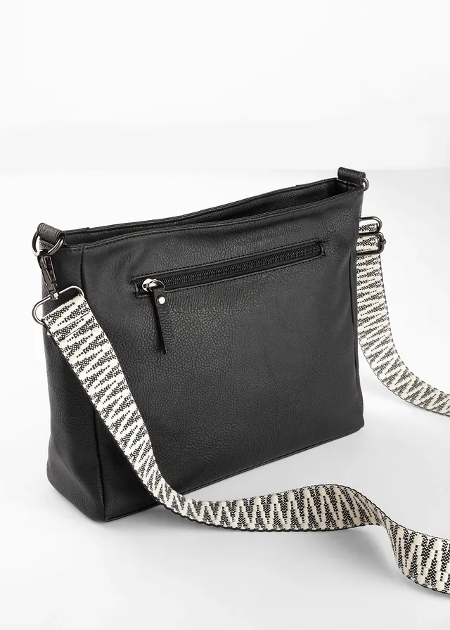 Sac à bandoulière interchangeable, Couleur: noir-blanc twill