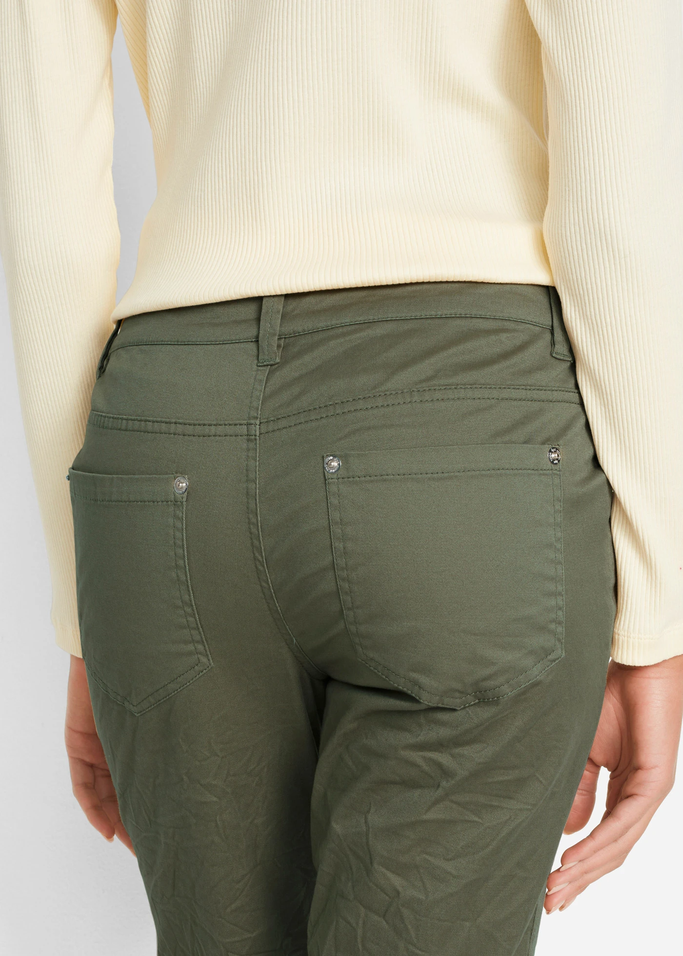 Strečové kalhoty se zmačkaným efektem • olivová • bonprix obchod