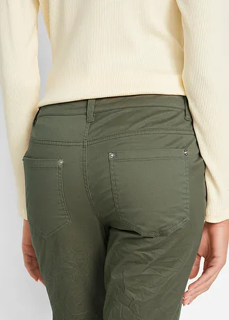 Strečové kalhoty se zmačkaným efektem • olivová • bonprix obchod