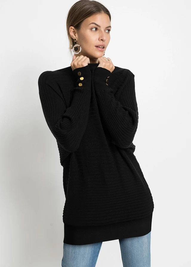 Finom kötött pulóver-viszkóz keverékből • fekete • bonprix áruház