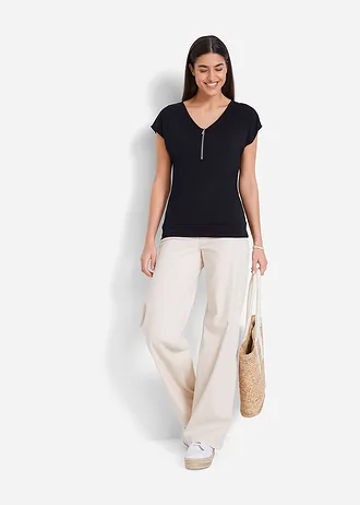 Triko se zipem, krátký rukáv, barva: černá