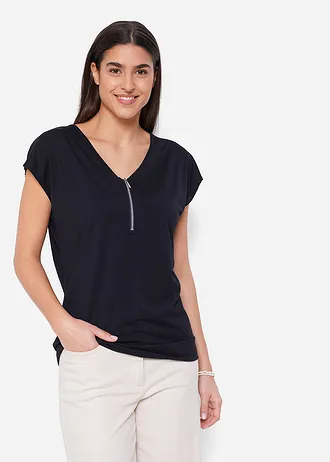 Triko se zipem, krátký rukáv, barva: černá